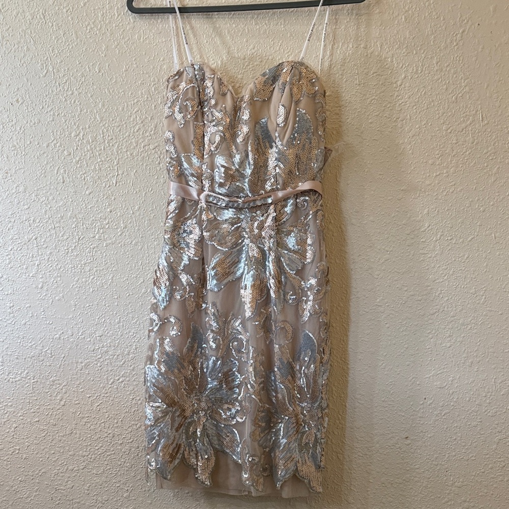 Bisou Bisou Nude and Silver Sequin Strapless Cocktail Dress